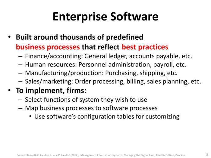 Enterprise software includes a database and thousands of predefined